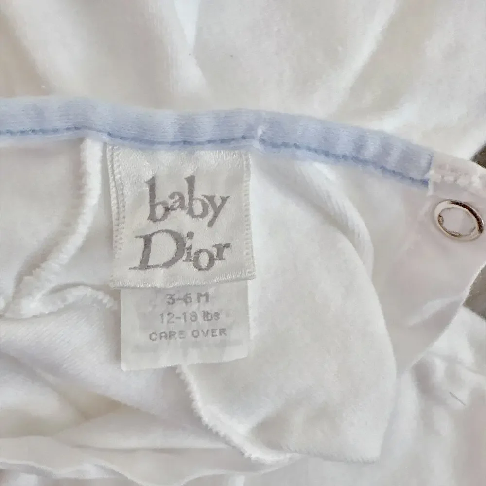 VINTAGE BABY DIOR EMBROIDERED SAILBOAT WHITE VELOUR ROMPER - 3 TO 6 M